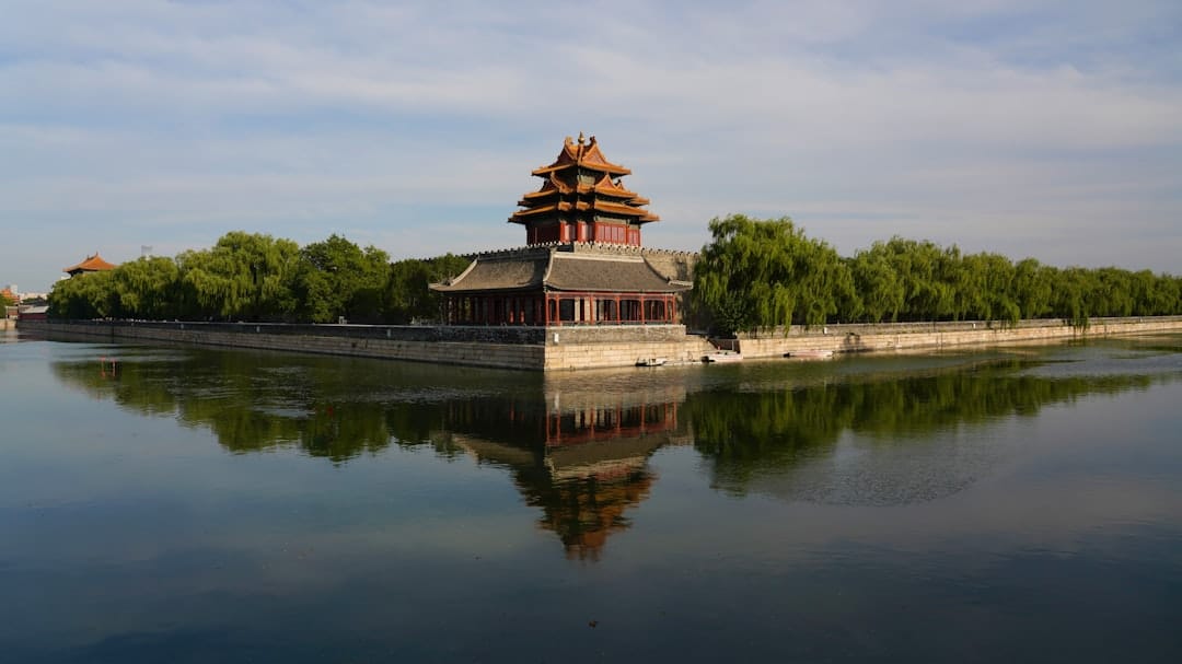 Forbidden City on a hill by water